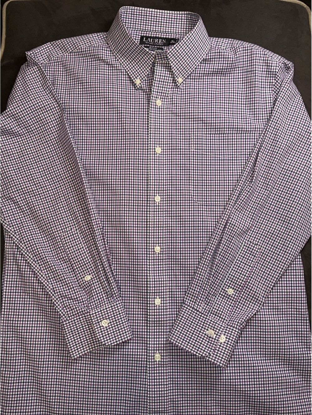 Lauren Ralph Lauren Slim Fit Purple and White Checkered Button-Down Shirt, Size